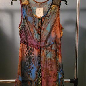 Sheer Multicolor Snakeskin Print Top.  Size Medium.